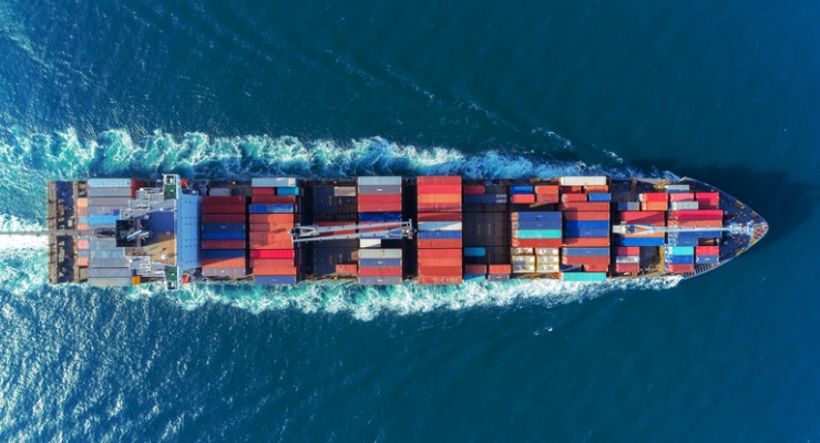 Birds eye view of sea freight shipping goods from China 